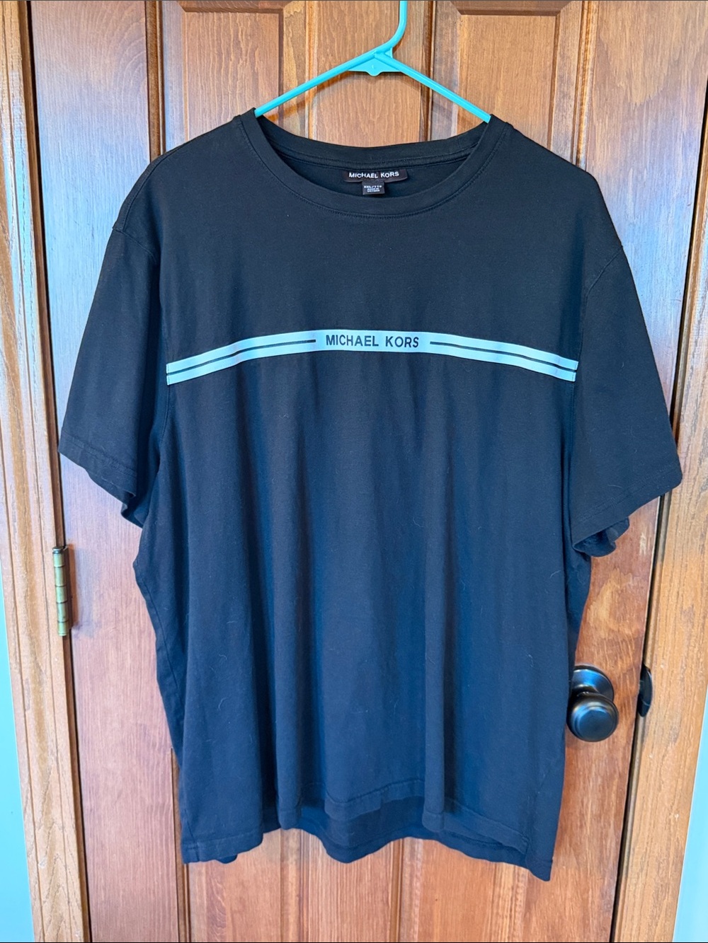 Michael Kors Black Short-Sleeve Tee with Light Blue Logo Stripe